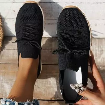 2024 Лето Новая модная верхняя одежда Женская большая повседневная вулканизированная обувь на шнуровке с круглым носком однотонные удобные одинарные туфли 36 чёрный