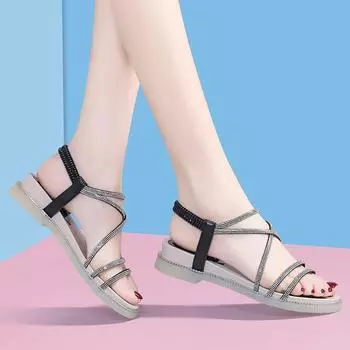 2024 Лето Новая модная женская обувь для отдыха на открытом воздухе Корейская версия повседневные сандалии со стразами Обувь для женщин Zapatos De Mujer 35