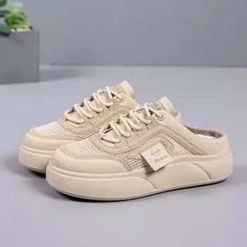 2024 Лето Новое поступление Дизайнерские женские полутапочки Baotou Сетчатые дышащие повседневные туфли на плоской подошве Мюли Роскошные удобные туфли на платформе для ходьбы 35 хаки