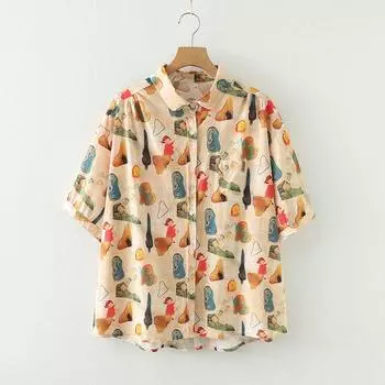 2024 Лето Новое поступление Японский студенческий стиль Принт маленького утенка Свежий топ Свободная футболка с коротким рукавом Женская футболка Dark graffiti Free size 40.00 kg-69.00 kg