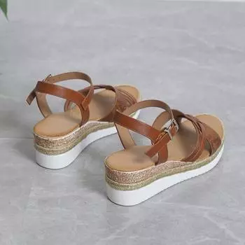 2024 лето новые босоножки на танкетке женские модные пряжки на платформе римские сандалии женская обувь 36 чёрный