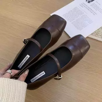 2024 Лето Новые Брендовые Женские Туфли На Плоской Подошве Модные Туфли Мэри Джейн С Квадратным Носком Мягкие Повседневные Балетки Туфли Слингбэк 35 чёрный