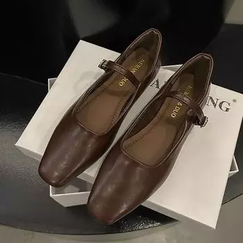 2024 Лето Новые Брендовые Женские Туфли На Плоской Подошве Модные Туфли Мэри Джейн С Квадратным Носком Мягкие Повседневные Балетки Туфли Слингбэк 35 чёрный