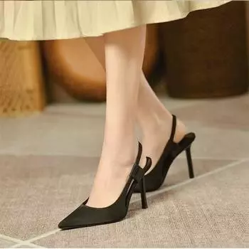 2024 Лето Новые Брендовые Женские Туфли С Заостренным Носком Slingback Босоножки Без Застежек Для Женщин Тонкий Высокий Каблук Женские Элегантные Туфли-Лодочки 38 розовый