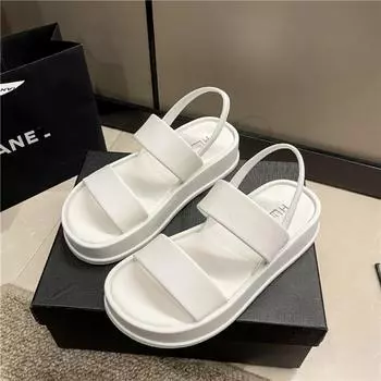 2024 Лето Новые Дизайнерские Босоножки На Платформе Для Женщин Модные Повседневные Sandalias De Mujer Однотонные Пляжные Туфли Тапочки Женские 35 белый