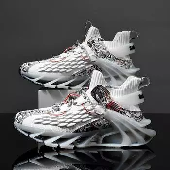 2024 Лето Новые Кроссовки Blade Sole Мужские Кроссовки Сетчатые Дышащие Спортивные Кроссовки Повседневные Кроссовки Мужские Модные Амортизированные Кроссовки Большие Размеры 39 чёрный