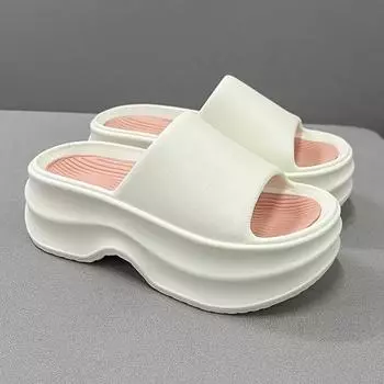 2024 Лето Новые Модные Круглые Носки Открытый Носок Толстая Подошва Водонепроницаемая Платформа Однотонные Удобные Тапочки Женская Обувь 36 чёрный
