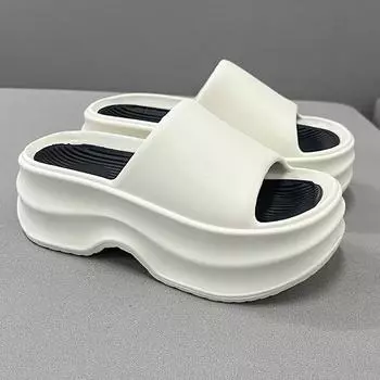 2024 Лето Новые Модные Круглые Носки Открытый Носок Толстая Подошва Водонепроницаемая Платформа Однотонные Удобные Тапочки Женская Обувь 36 чёрный