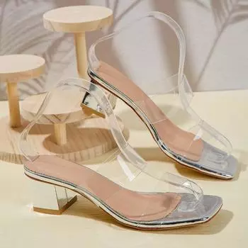 2024 Лето Новые Модные Квадратные Головы Открытый Носок Прозрачные Сексуальные Полые Досуг Универсальные Удобные Тапочки для Женщин 35 серебряный