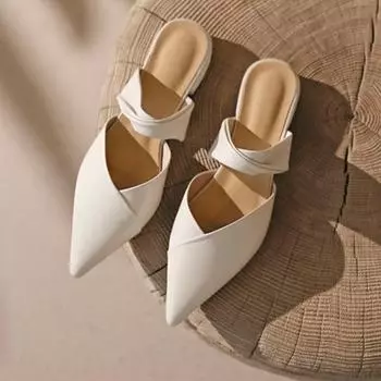 2024 Лето Новые Модные Однотонные Простые Женские Полутапочки С Заостренным Носком, Удобная Кожаная Обувь Для Уличных Женщин 35 бежевый