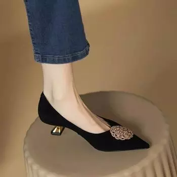 2024 лето новые модные удобные остроносые туфли с неглубоким носком в стиле ретро повседневные туфли на низком каблуке 34 оранжевый