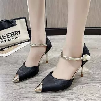 2024 Лето Новые Модные Заостренные Однотонные Светлые Тонкие Каблуки Верхняя Одежда Женские Туфли На Высоком Каблуке Банкетные Туфли Женские 34 бежевый