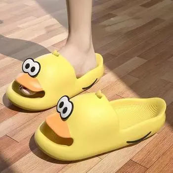2024 Лето Новые Мягкие Дно Ванная Комната Удобные Нескользящие Туфли На Платформе Женские Милые Тапочки Для Пары С Мультяшной Уткой 32-33 20cm чёрный