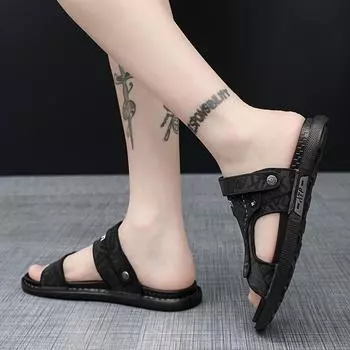 2024 Лето Новые Пляжные Туфли Мужская Модная Корейская Обувь Индивидуальность Выход Две Носить Крутые Тапочки Мужские Сандалии 38