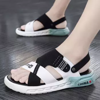 2024 Лето Новые Пляжные Туфли Мужская Модная Корейская Обувь Индивидуальность Выход Две Носить Крутые Тапочки Мужские Сандалии 39 чёрный