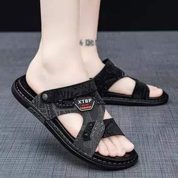 2024 Лето Новые Пляжные Туфли Мужская Модная Корейская Обувь Индивидуальность Выход Две Носить Крутые Тапочки Мужские Сандалии 39 чёрный
