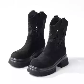 2024 лето новые ретро вестерн ковбойские маленькие короткие сапоги полые дышащие женские сапоги с утолщением 35 чёрный