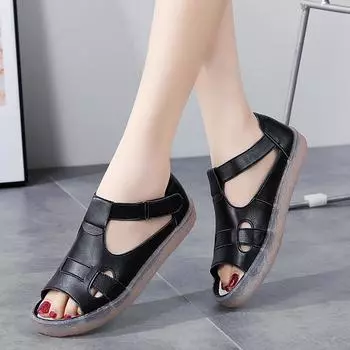 2024 Лето Новые Римские полые плоские дышащие нескользящие женские мягкие подошвы сандалии для мам 35 бежевый