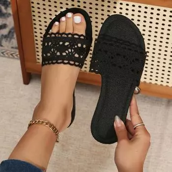 2024 Лето Новые Шлепанцы Женские Тапочки Обувь для Женщин Плоские Шлепанцы Дизайнерские Сандалии Пляжная Женская Обувь Zapatos De Mujer 36 чёрный