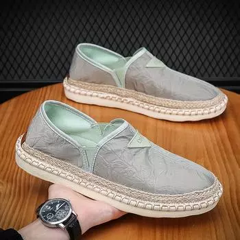 2024 Лето Новые Слипоны Плоские Повседневные Парусиновые Туфли Для Мужчин Модные Дышащие Мокасины Кроссовки Мужские Туфли Для Вождения Zapatillas Hombre 39 зелёный