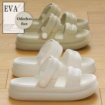 2024 Лето Новые Тапочки из ЭВА с мягкой подошвой, противоскользящие и устойчивые к запахам, для пляжа, с плоским дном и толстой подошвой, однотонные, простые, для дома, повседневные тапочки 40-41 чёрный