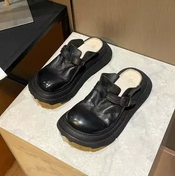 2024 лето новые туфли Boken ретро выстиранные старые сумка голова шлепанцы женская обувь половина сандалий толстая подошва большая голова 35 чёрный