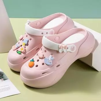 2024 Лето Новые Туфли На Высоком Каблуке Muffin Bottom Tide Outside Wear Тапочки Baotou Пляжные Туфли На Платформе Тапочки Женские Нескользящие Тапочки 35 бежевый