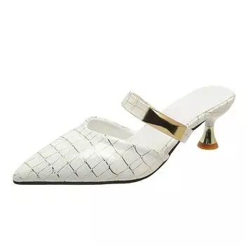 2024 лето новые удобные женские тапочки с острым носком повседневные модные женские туфли на высоком каблуке элегантные уличные туфли на круглом каблуке 35 белый