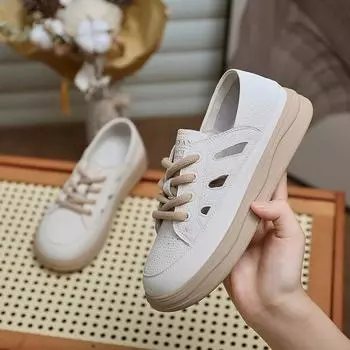 2024 Лето Новые Воздухопроницаемые Сетчатые Кроссовки На Танкетке Повседневные Туфли Нескользящие Женские Вулканизированные Туфли Женские Кроссовки На Платформе Tenis de Mujer 35 бежевый