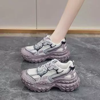 2024 Лето Новые высококачественные женские туфли из вулканизированной дышащей сетки Повседневные универсальные женские туфли на шнуровке Кроссовки 35 шампанского