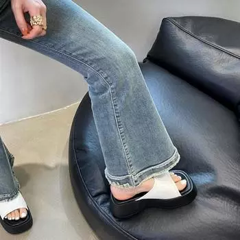 2024 Лето Новые Женские Белые Босоножки На Высоком Каблуке С Толстой Подошвой Женские Тапочки С Квадратным Носком Туфли На Платформе Sandalias Cua Mujer 35 чёрный