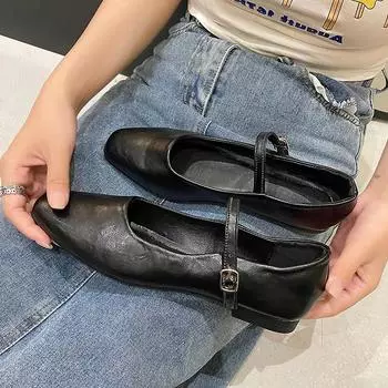 2024 Лето Новые Женские Босоножки На Низком Каблуке Модные Элегантные Туфли Мэри Джейн С Квадратным Носком Женские Мягкие Удобные Балетки 4.5 коричневый