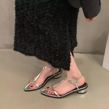 2024 Лето Новые Женские Сандалии Модные Золотые Узкие Ремешки Дамские Платья Шлепанцы Плоский Каблук Уличное Платье Однотонные Сандалии Тапочки 35 чёрный