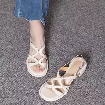 2024 Лето Новые Женские Сандалии Римские сандалии с открытым носком и крестообразным ремешком на толстой подошве на платформе Sandalias Mujer 35