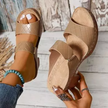 2024 лето новые женские тапочки большого размера модные на высоком каблуке с открытым носком в виде рыбьего рта одно слово пустая внешняя торговая точка женская обувь 36 хаки