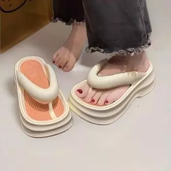 2024 Лето Новые женские тапочки конфетного цвета с круглой головкой, модная толстая подошва, кожаная поверхность, универсальная удобная женская обувь 36 бежевый