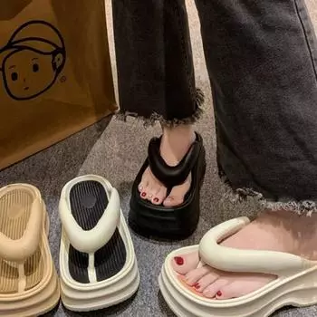 2024 Лето Новые женские тапочки конфетного цвета с круглой головкой, модная толстая подошва, кожаная поверхность, универсальная удобная женская обувь 36 бежевый