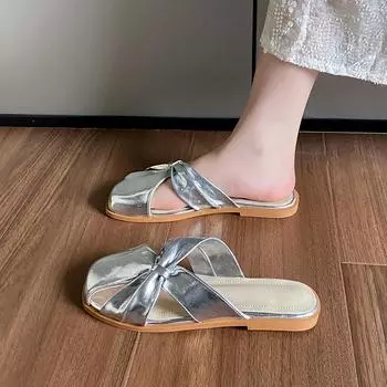 2024 Лето Новые Женские Верхние Оверсайз Тапочки Baotou Однотонные Полые Сексуальные Модные Удобные Женские Одиночные Туфли 35 золотой