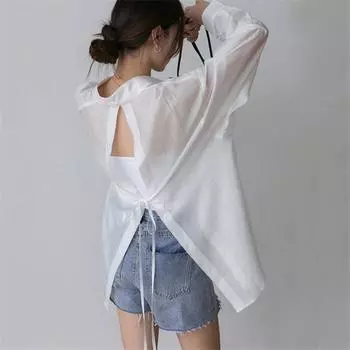 2024 лето новый простой темперамент универсальный дизайн спинки ремешок чувство солнцезащитный крем рубашка топ M белый