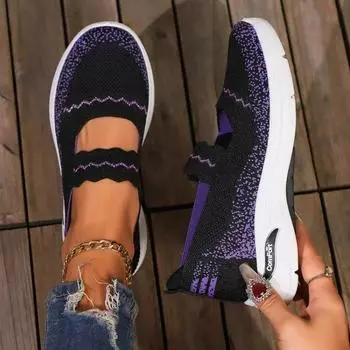 2024 Лето Новый Сезон Трикотажная Сетка Повседневная Женская ОбувьУдобная И Легкая Обувь Противоскользящая Мягкая Подошва Для Мам Спорт S 36 чёрный
