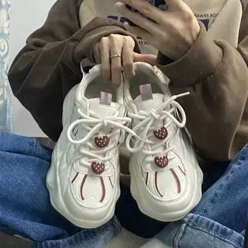 2024 лето новый тренд популярные туфли для папы клубники женские универсальные кроссовки с толстой подошвой слэш для детей 35 бежевый