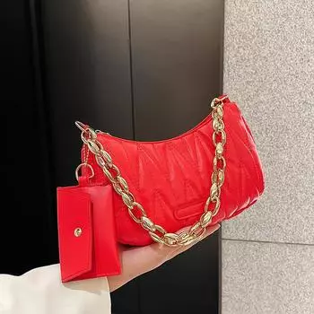 2024 лето новый трендовый модный фактурный ромб вышитая нить плечо сумка пельмени цепь подмышки булочка сумка для мамы женская чёрный