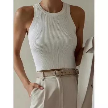 2024 Лето Однотонный Тонкий Нитки Внутренняя Одежда Блузка Короткий Жилет Free size белый