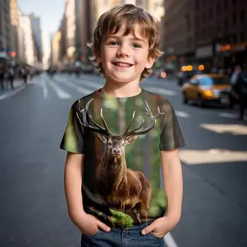 2024 Лето Удивительные Животные Изображение Для Детей 4-14 Лет Мальчики И Девочки Легкие 3D Принт Короткие Рукава Футболки Топы 100CM