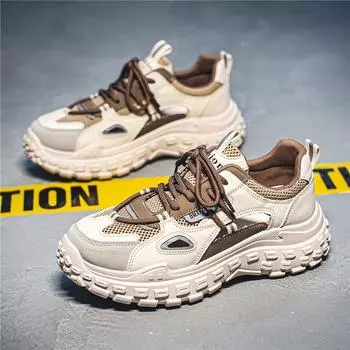 2024 Лето Универсальная Повседневная Увеличивающая Рост Маленькая Белая Спортивная Обувь в Гонконгском Стиле Папина Мужская Обувь Новый Стиль 39 хаки