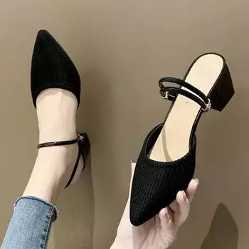 2024 ЛетоШлепанцы с острыми, толстыми Магглами и полупальцами с маленькими ароматными шлепанцами туфли секс Туфли на высоком каблуке лодочки 34