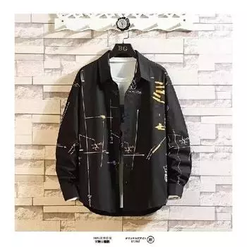 2024 Letter Длинные рукава Рубашка Ins Свободная рубашка Мужская летняя тенденция Универсальная повседневная куртка M чёрный