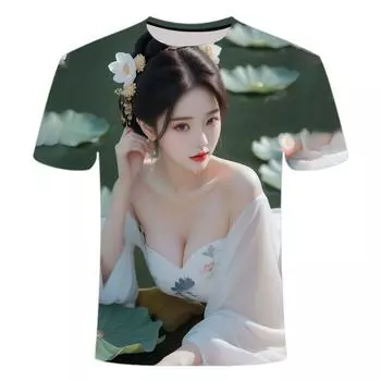 2024 Лидер продаж 3D-печатных футболок с коротким рукавом Pure Desire Style Cute Ancient Style Little Sister Series для мужчин и женщин с круглым вырезом XS