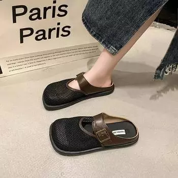 2024 Лидер продаж Лето и осень Новые полусапожки для ношения на открытом воздухе женские тапочки женские толстые тапочки с запахом головы сандалии 35 чёрный