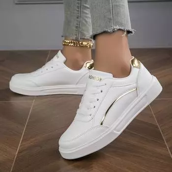 2024 Лидер продаж Новые женские модные кроссовки Белого цвета Повседневная обувь Осень-Весна Кроссовки для скейтбординга Туфли на платформе 36 золотистый
